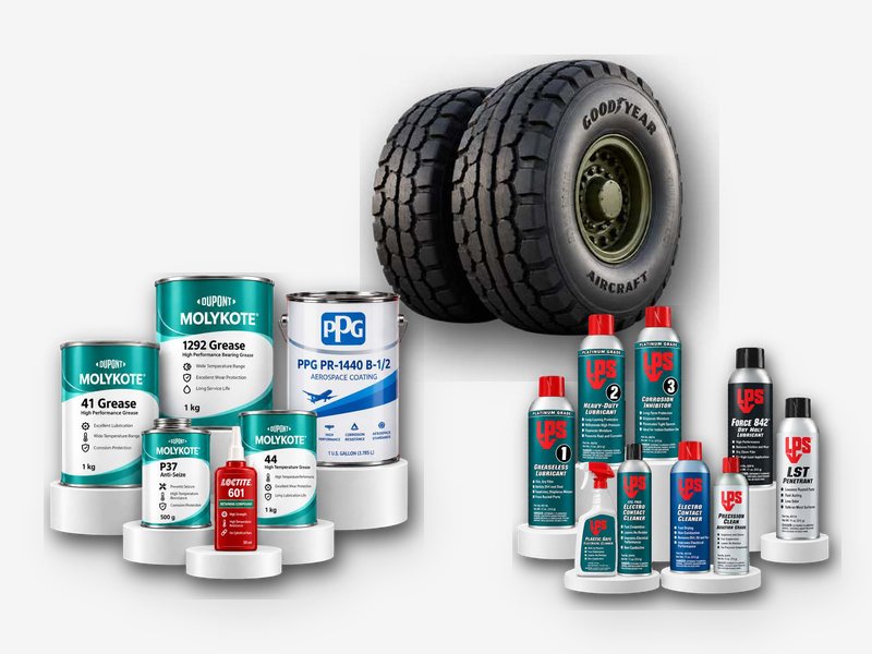 Aircraft tyres, sealants and cleaners