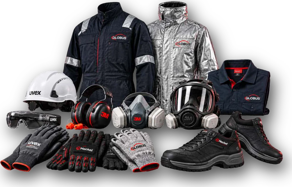 Safety helmet, ear defenders, respirators, gloves, boots and flame resistant workwear