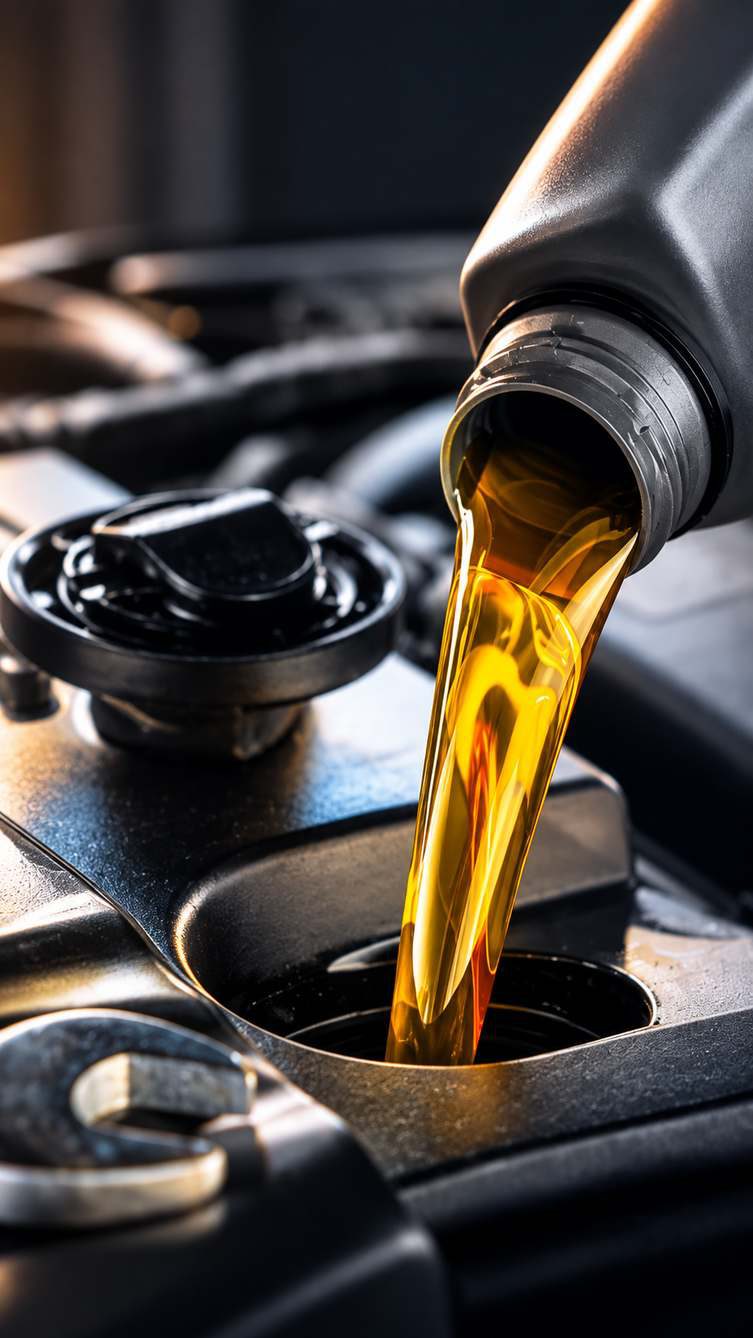 Engine oil being poured into an engine